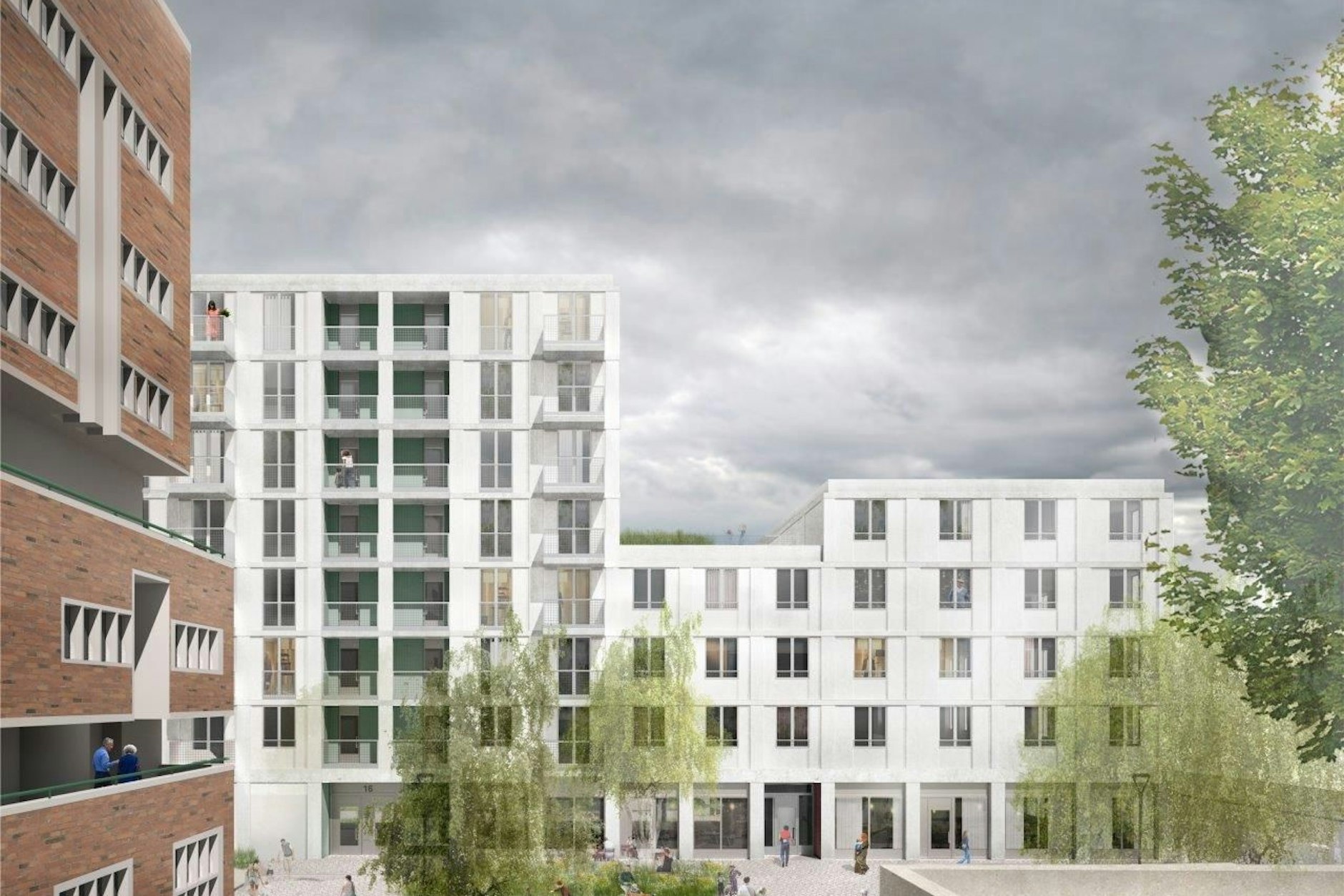 Blick in die Zukunft: Neben dem Hochhaus aus den 70er-Jahren (links im Bild) sollen ein Stadtplatz und ein neuer Wohnkomplex entstehen.