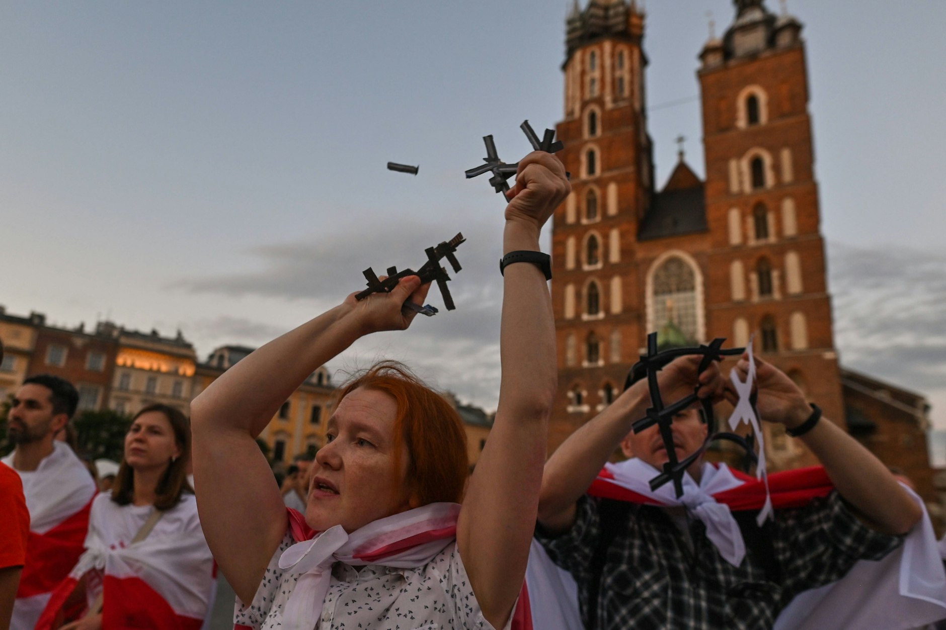 Polen: Demonstration von Exil-Belarussen und Exil-Ukrainern in Krakau.