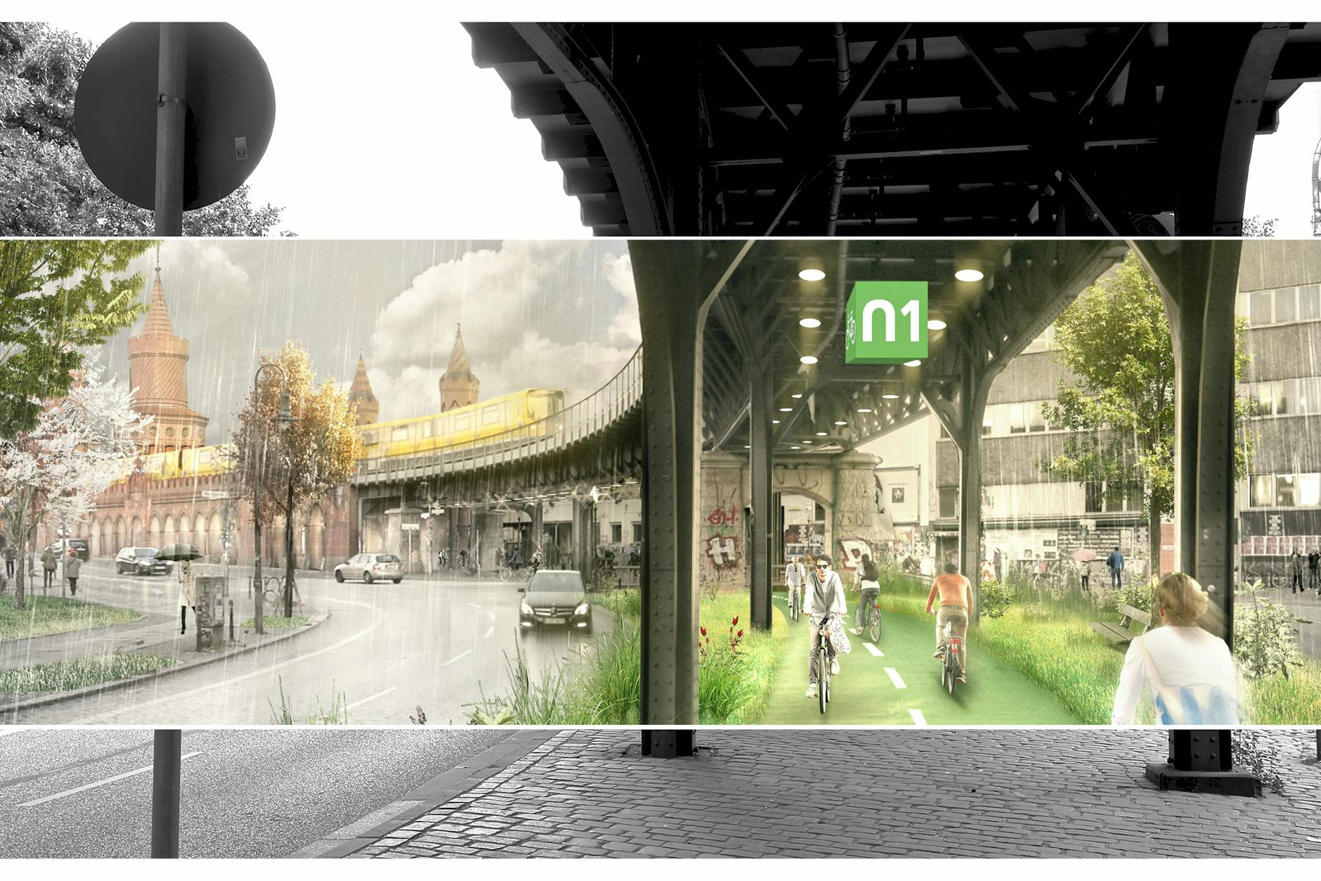 Vorher, nachher: So könnte sich der Raum unter dem U1-Viadukt entwickeln.