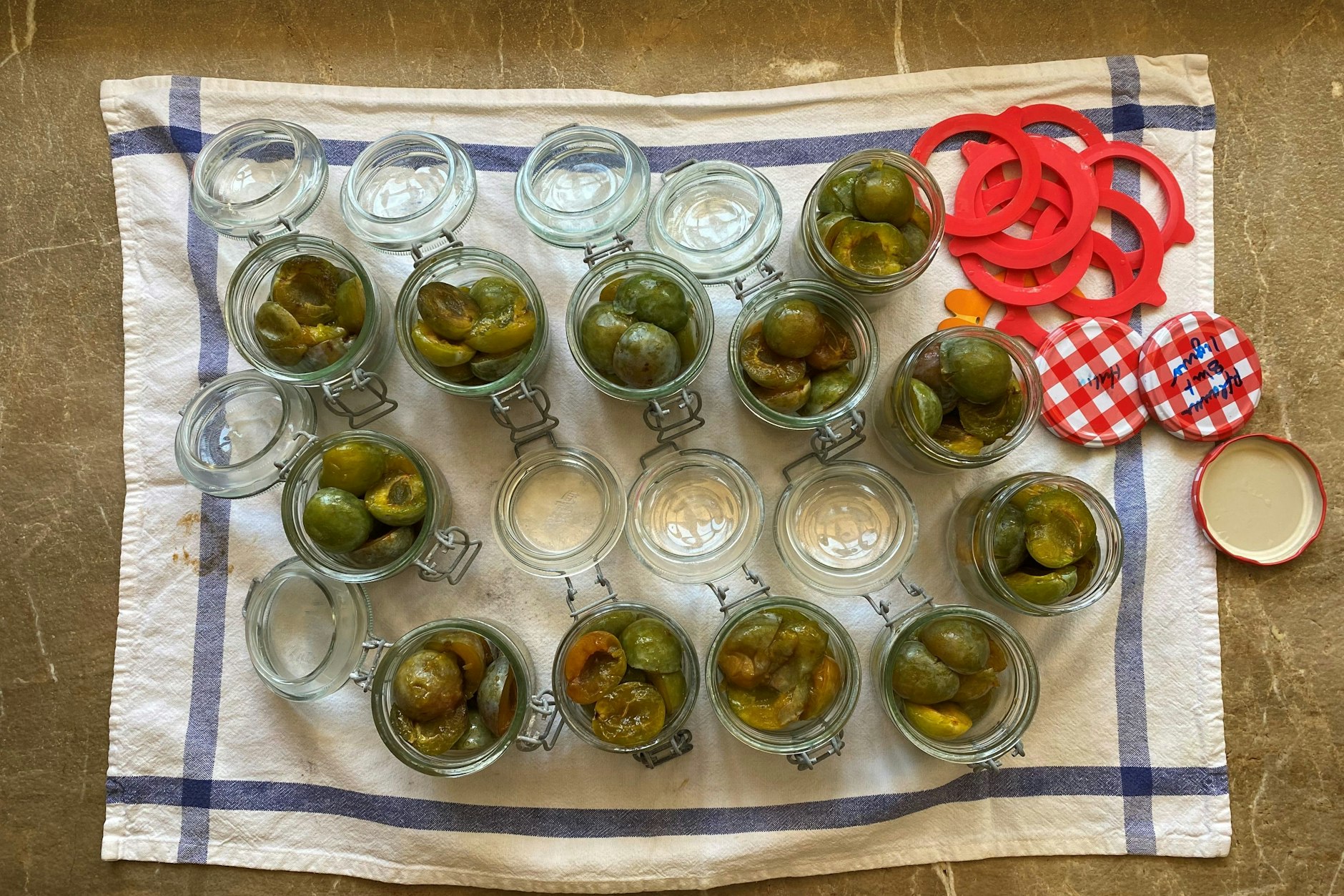 Reife Früchte werden für den Winter eingemacht: hier Renekloden statt Aprikosen.