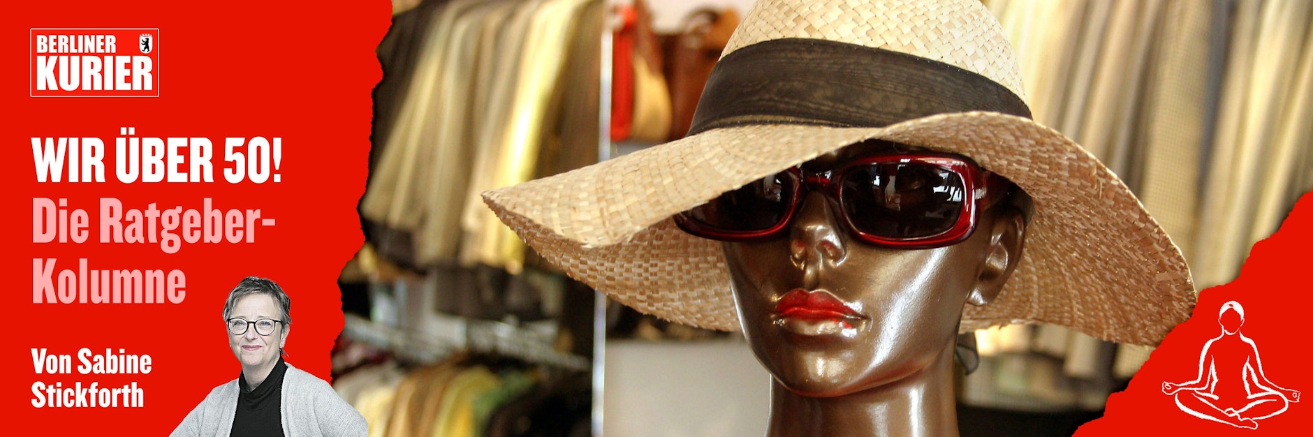 Eine Schaufensterpuppe mit Hut in der First- and Second-Hand-Boutique.