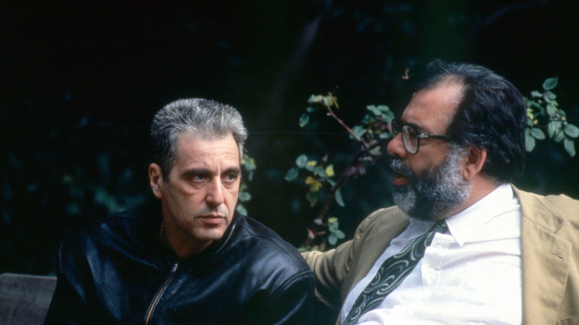Al Pacino und Francis Ford Coppola am Set von der Pate 3 im Jahr 1991.