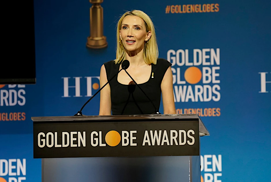 ARCHIV - Helen Hoehne, Präsidentin der Hollywood Foreign Press Association, spricht bei der Nominierungsveranstaltung für die 79. jährlichen Golden Globe Awards im Beverly Hilton Hotel.  