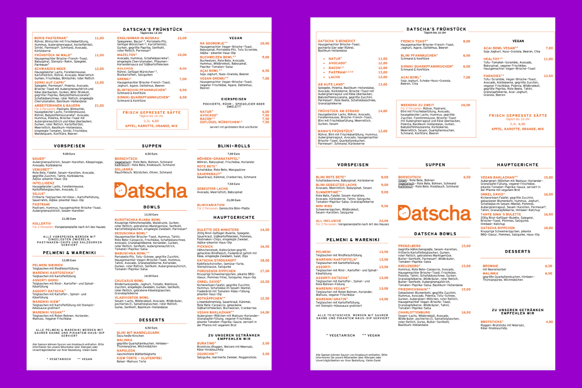 Die neue Speisekarte von Datscha wirkt im Vergleich noch zum Juni dünner.