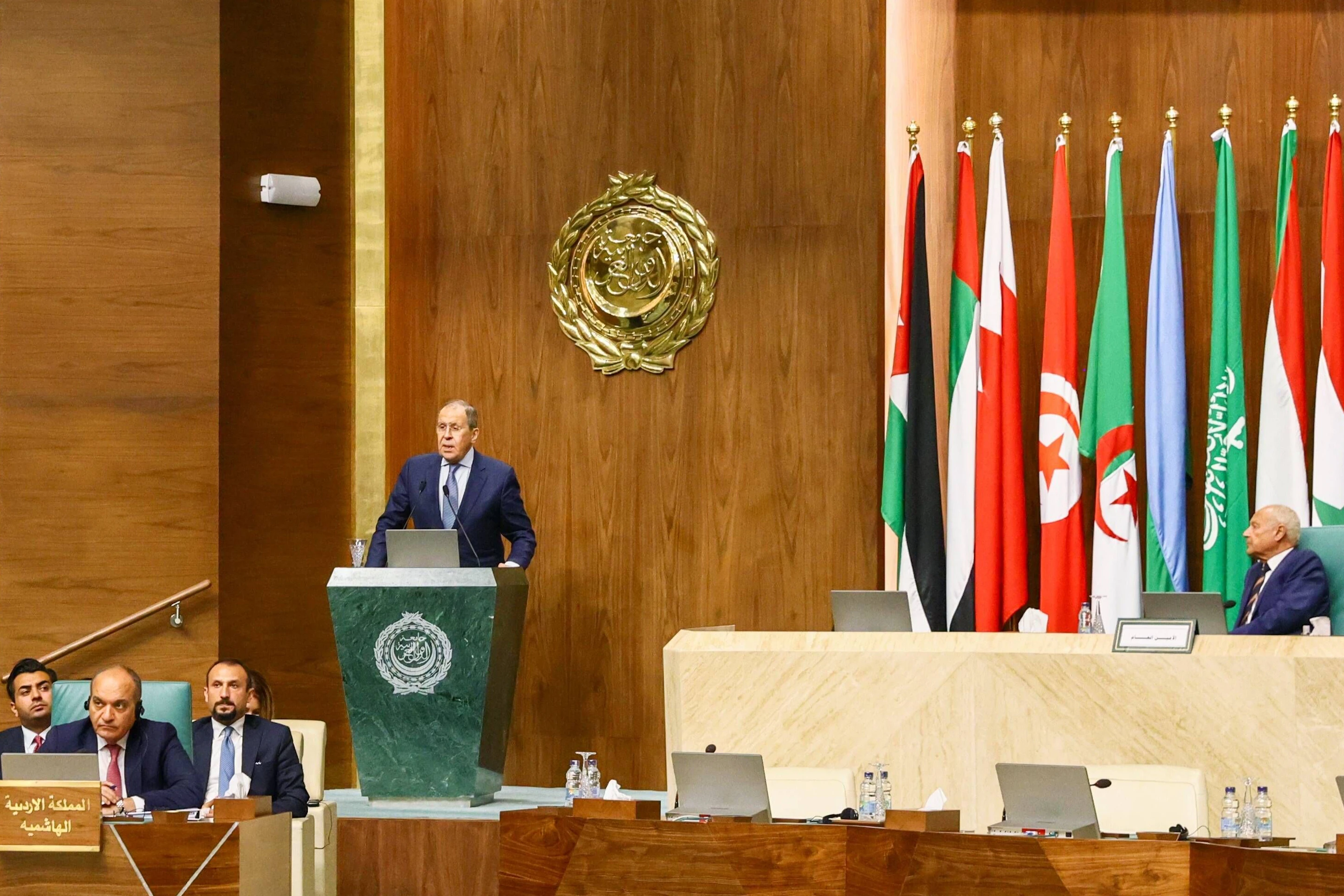 Der russische Außenminister Sergej Lawrow während einer Sitzung der Liga der Arabischen Staaten in Kairo.