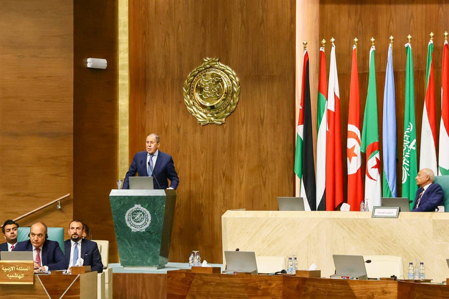 Der russische Außenminister Sergej Lawrow während einer Sitzung der Liga der Arabischen Staaten in Kairo.