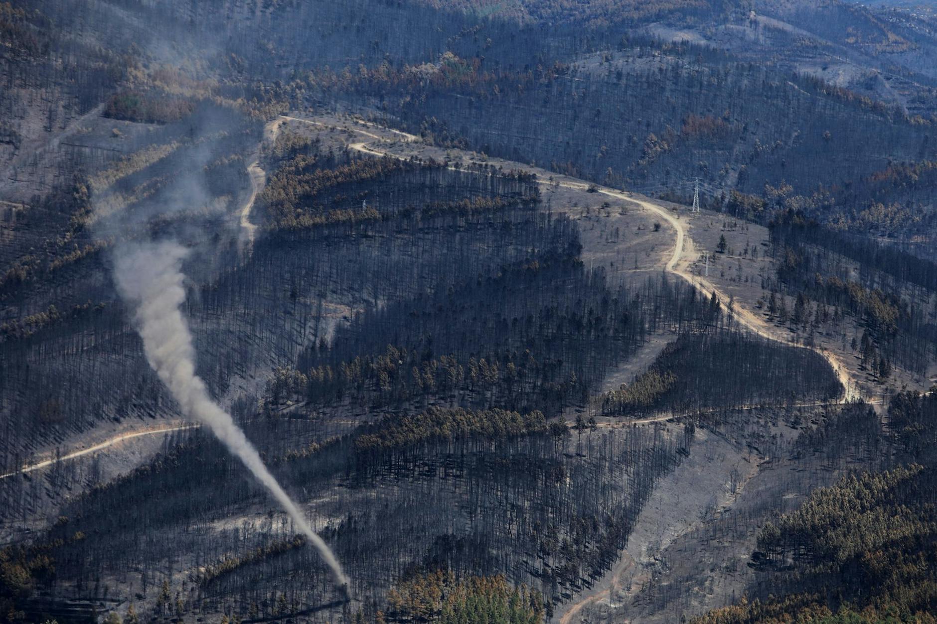 Eine Rauchwolke von einem Waldbrand steigt im Naturpark Serra da Estrela in Zentralportugal auf.