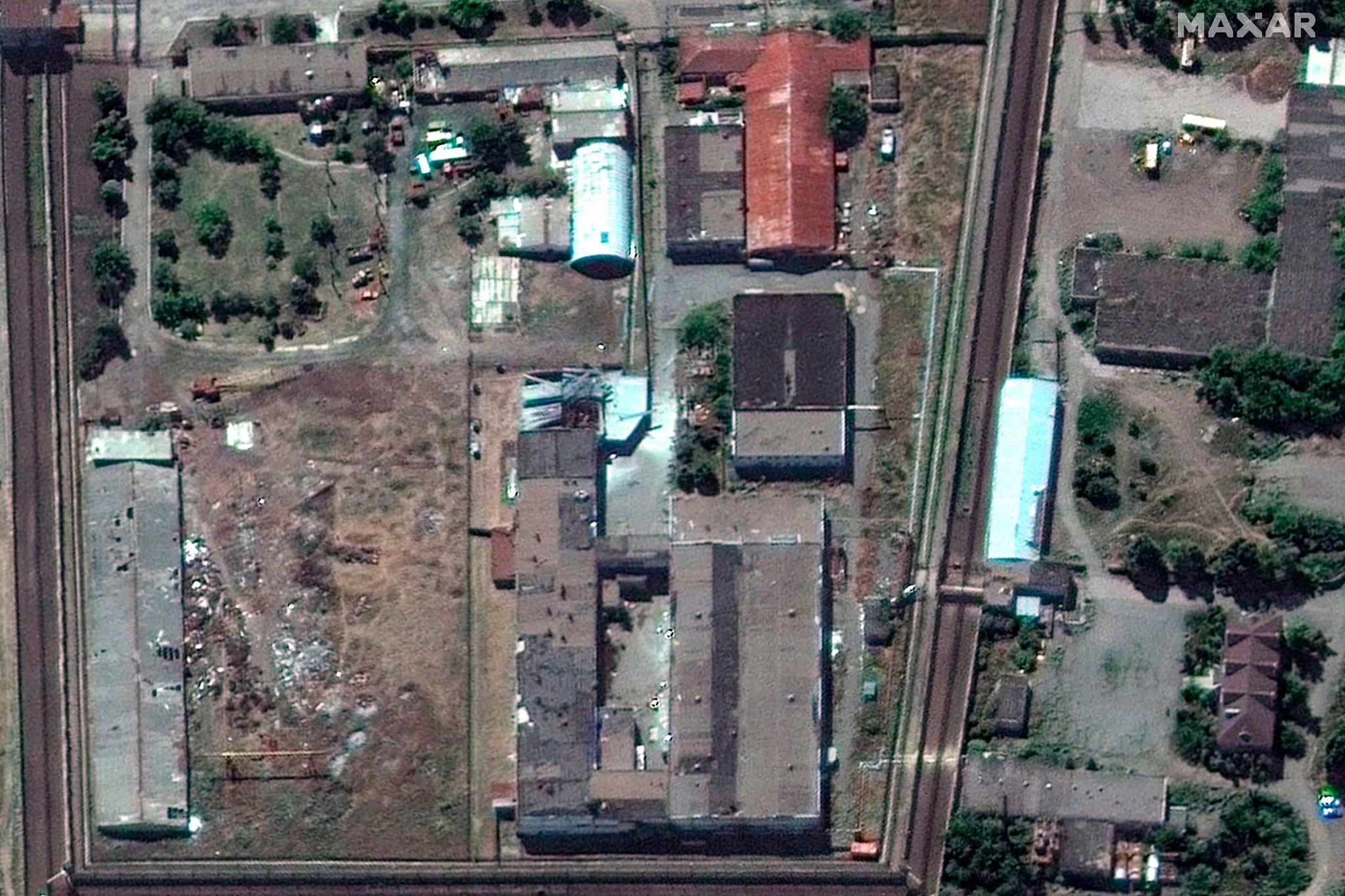 Ein Satellitenfoto zeigt das Gefangenenlager von Oleniwka, nachdem bei einem Angriff auf das Gefängnis ukrainische Soldaten getötet wurden.