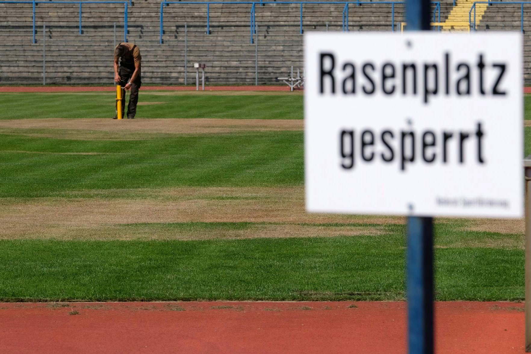 Der Rasen im Dessauer Paul-Greifzu-Stadion ist nicht bespielbar.