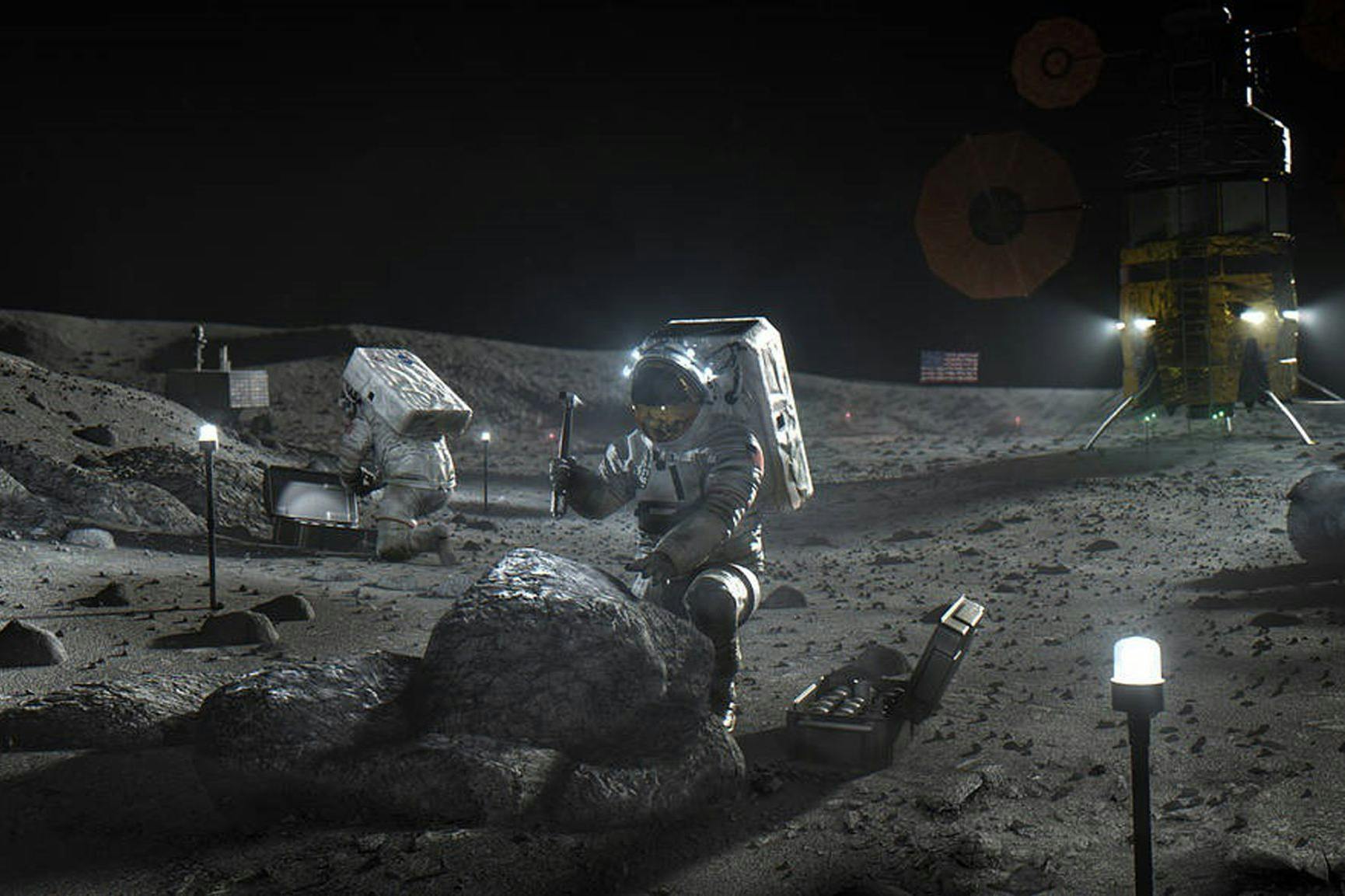 So in etwa stellt sich die Nasa die Mondlandung von Artemis-Astronauten vor. Illustration