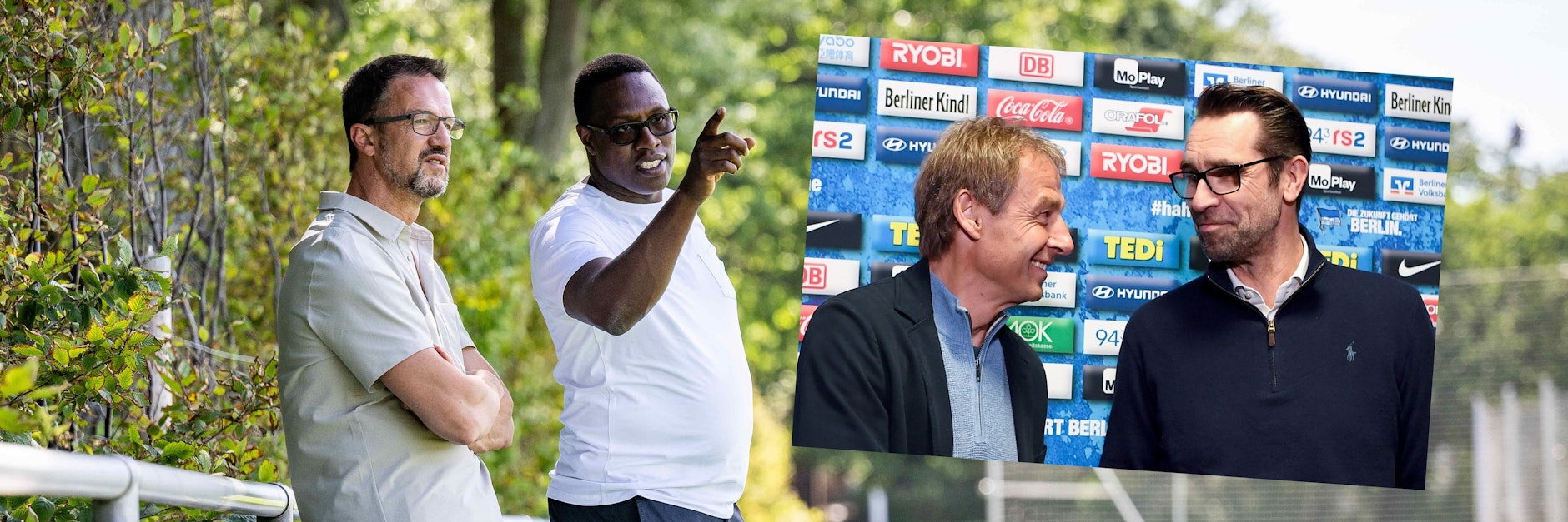 Kaderplaner und Nachwuchschef: Fredi Bobic und Pablo Thiam bei Hertha BSC mit den Altlasten von Ex-Trainer Jürgen Klinsmann und Ex-Manager Michael Preetz (v.l.).&nbsp;&nbsp;