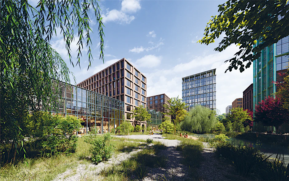 Blick in die Zukunft: So soll das neue Quartier aussehen. Im Zentrum ist ein Park geplant.