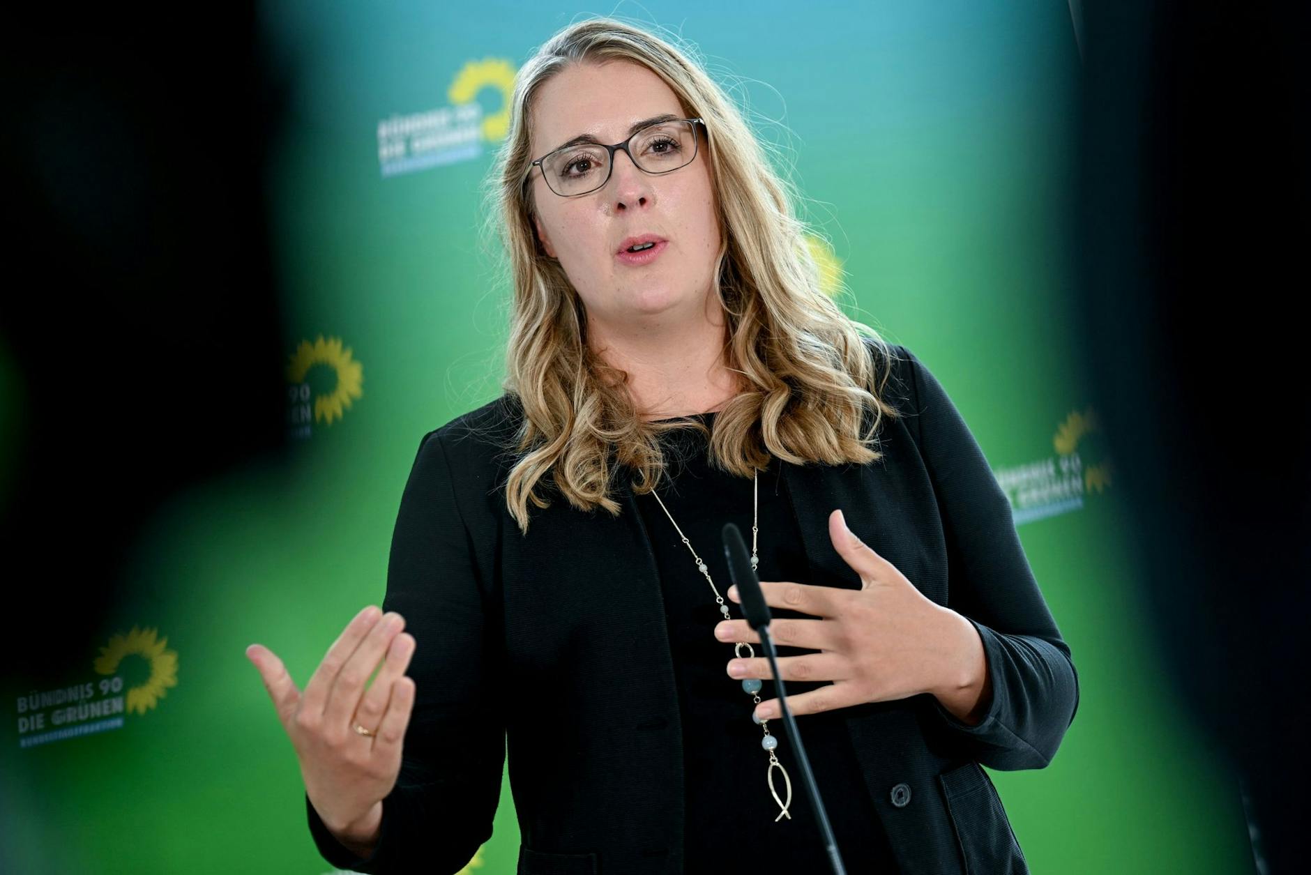Co-Fraktionsvorsitzende Katharina Dröge bei der Klausur in Potsdam.