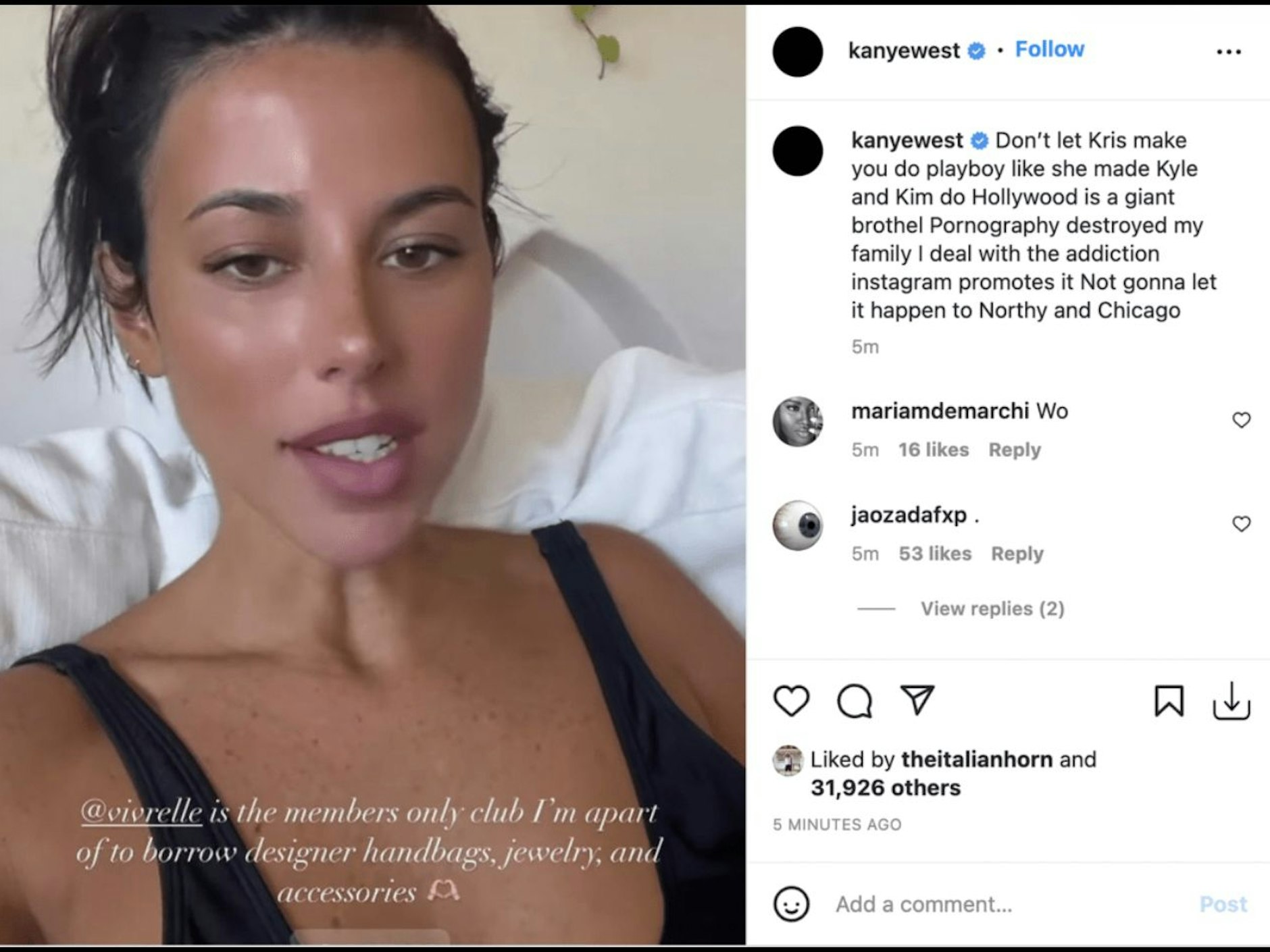 Kanye hatte auf seinem Instagram-Account ein Foto von Victoria Villarroel, die ehemalige Assistentin von Kylie, gepostet.