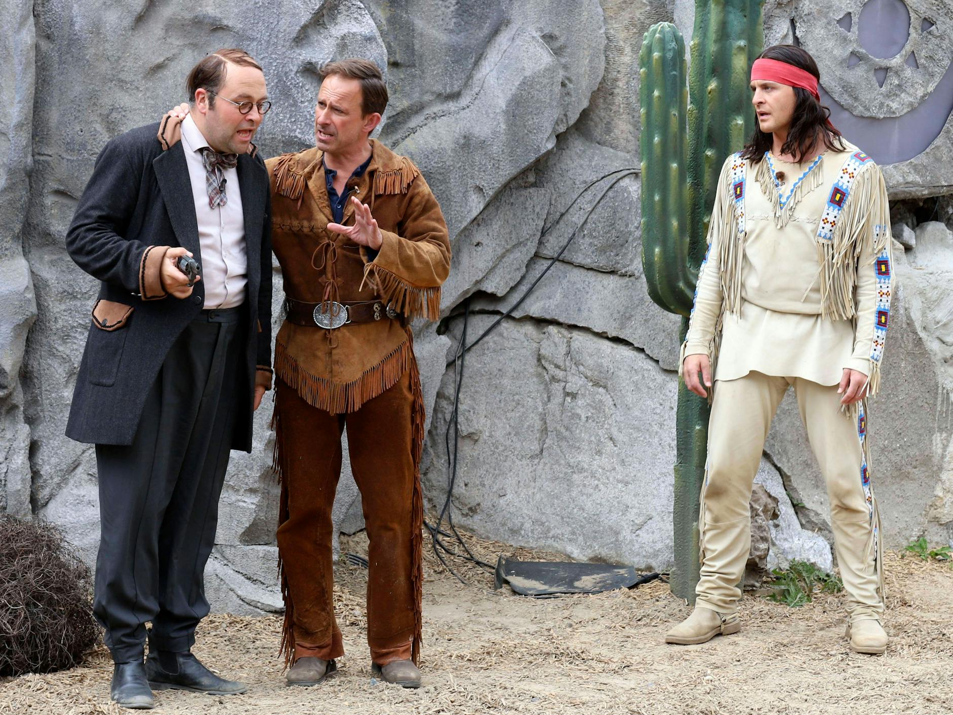 Patrick L. Schmitz, Nicolas König und Alexander Klaws bei einer Aufführung von „Der Ölprinz“ bei den Karl-May-Festspielen in Bad Segeberg.