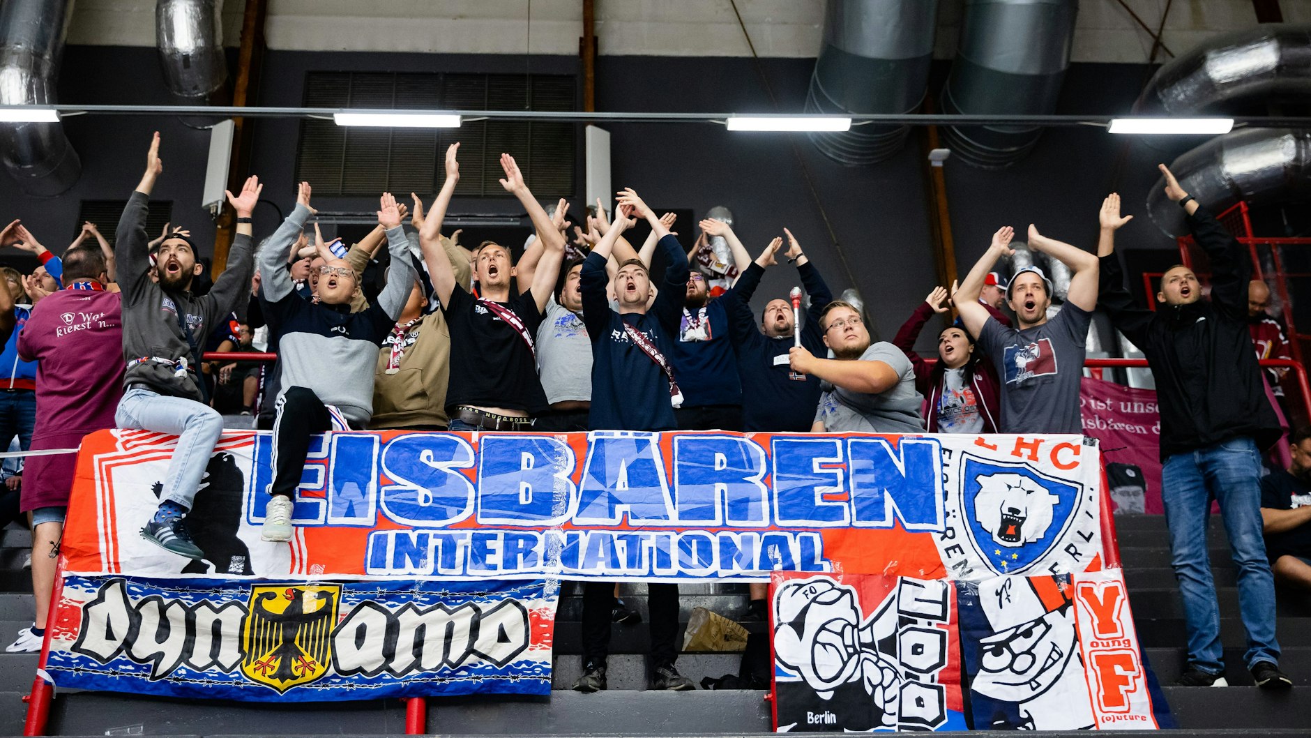 Lassen sich die Laune auch vom 1:7 nicht vermiesen: Eisbären-Fans sind auch in Göteborg live mit dabei.