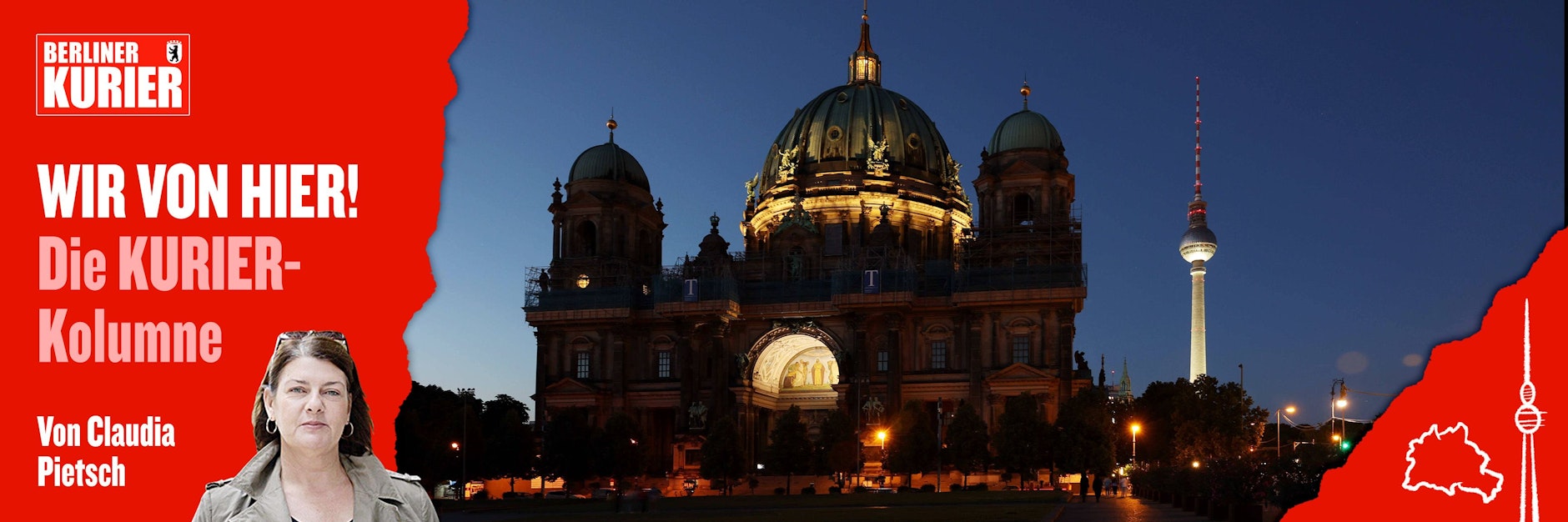 Berlin spart Energie und beleuchtet den Dom nicht mehr - fotografiert am 27. Juli.&nbsp; Leuchtende Werbetafeln findet man in der Stadt aber noch viele.