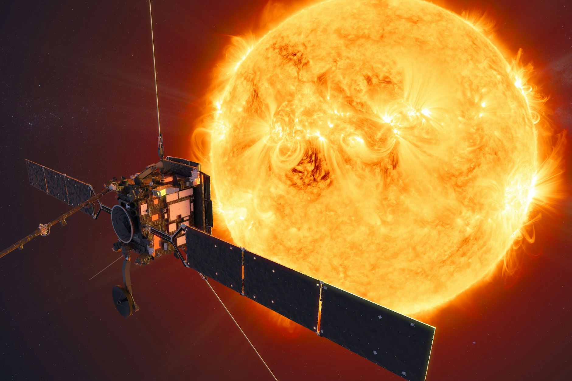 Die Grafik zeigt die Weltraumsonde „Solar Orbiter“.&nbsp;