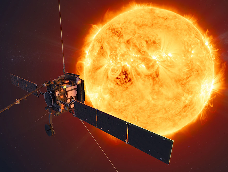 Die Grafik zeigt die Weltraumsonde „Solar Orbiter“.&nbsp;