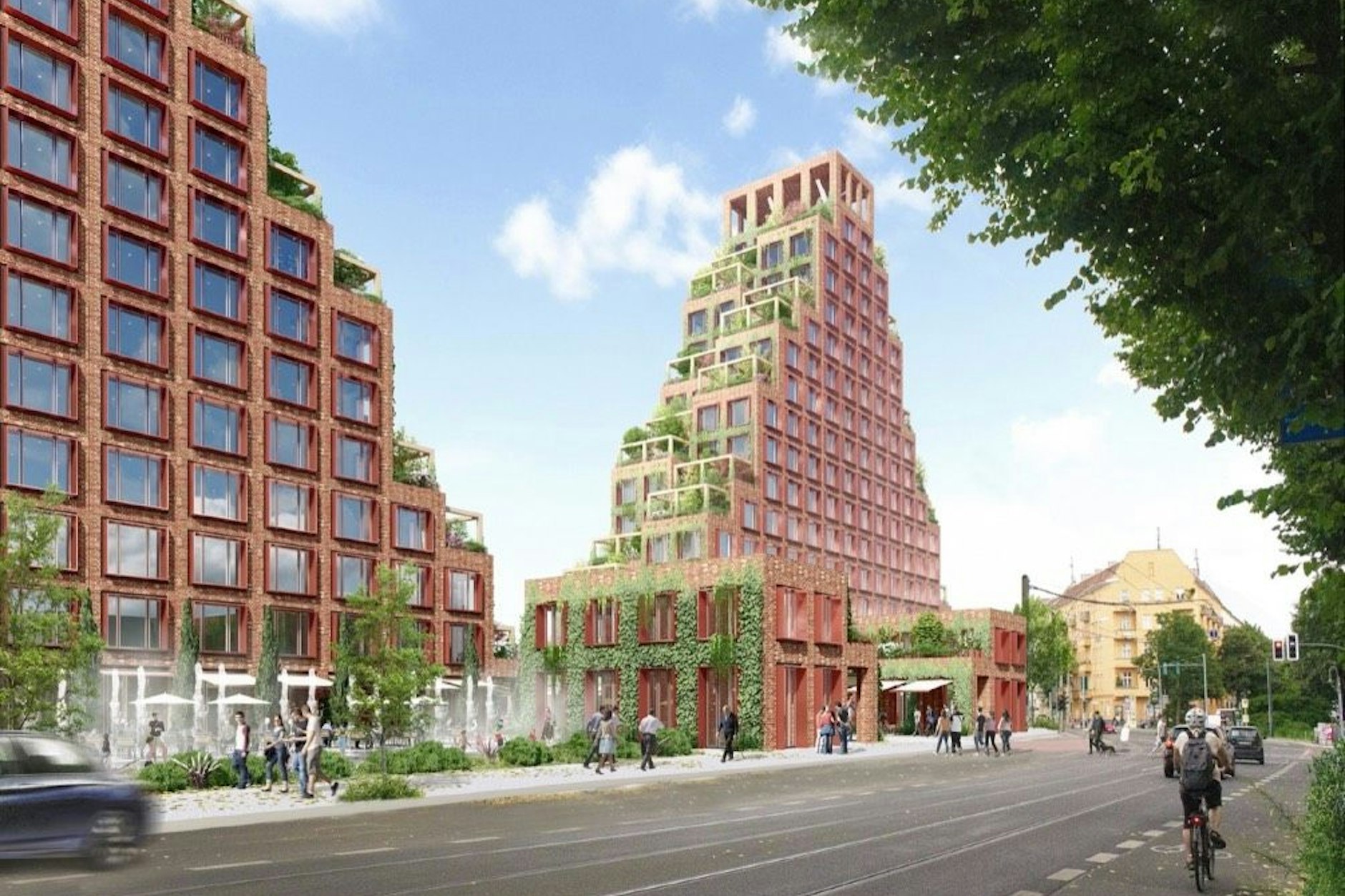 Sollen 16 Geschosse haben: die beiden pyramidenartigen Gebäude an der Eldenaer Straße.