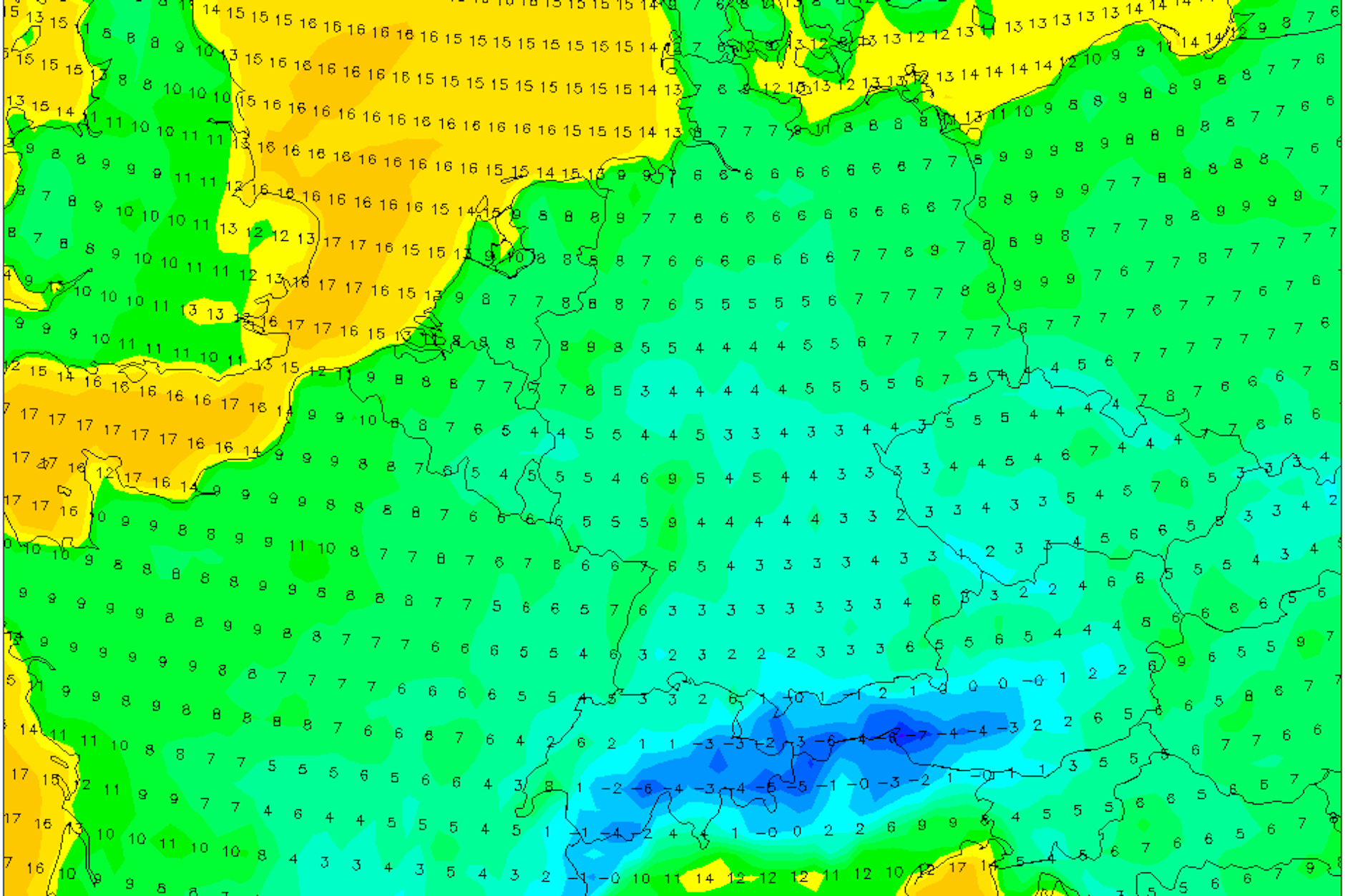 Frühwerte am Mittwoch in einer Woche: Da wird wohl geheizt werden müssen!