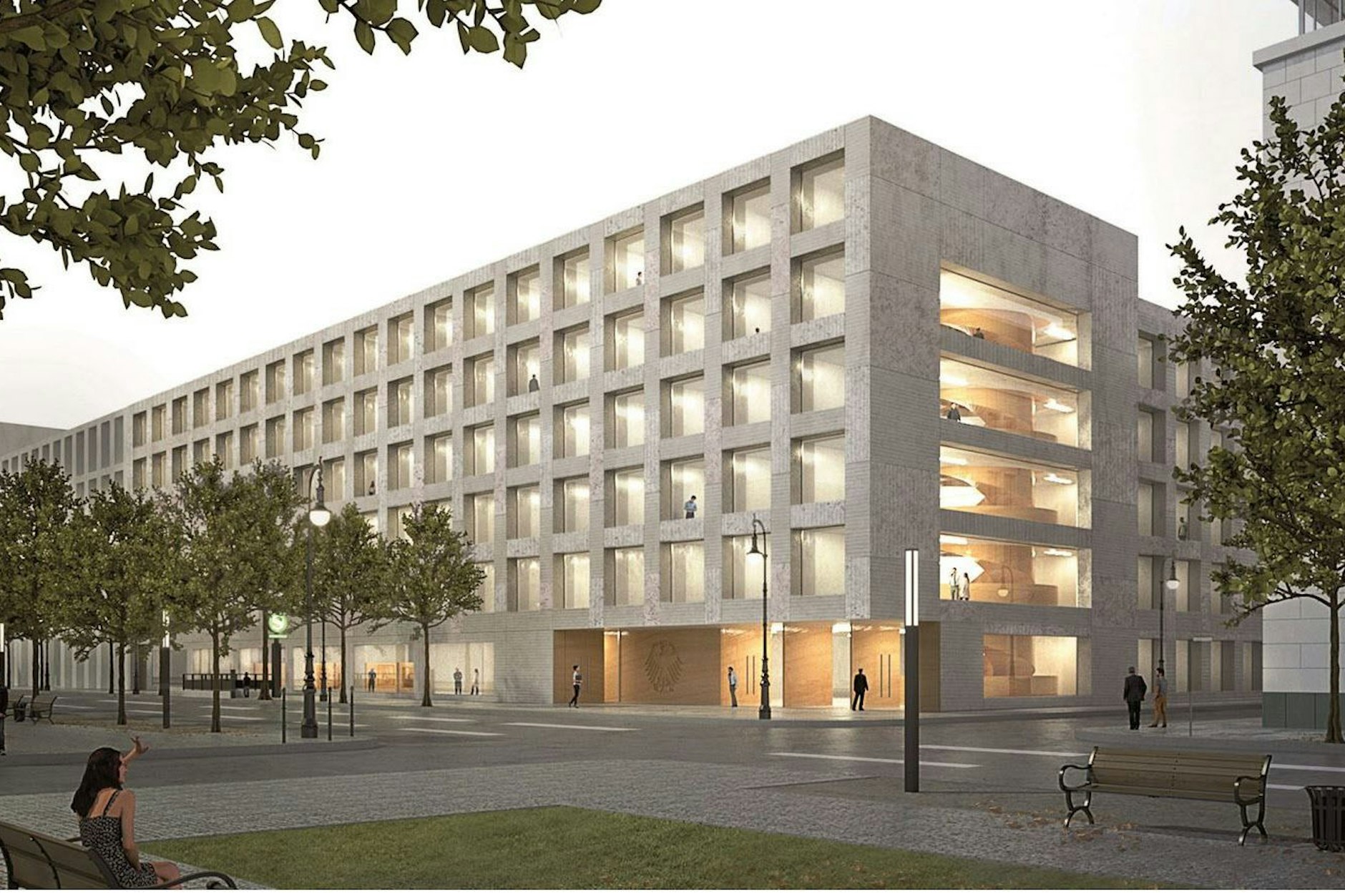 Der geplante Neubau: Das Elisabeth-Selbert-Haus soll als sechsgeschossiger Riegel an der Straße Unter den Linden, Ecke Schadowstraße entstehen.