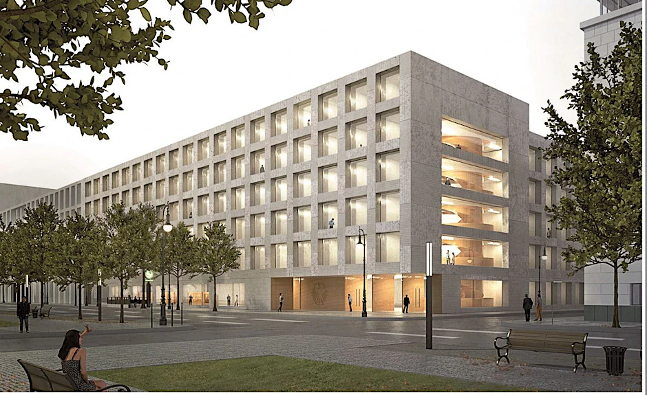 Der geplante Neubau: Das Elisabeth-Selbert-Haus soll als sechsgeschossiger Riegel an der Straße Unter den Linden, Ecke Schadowstraße entstehen.