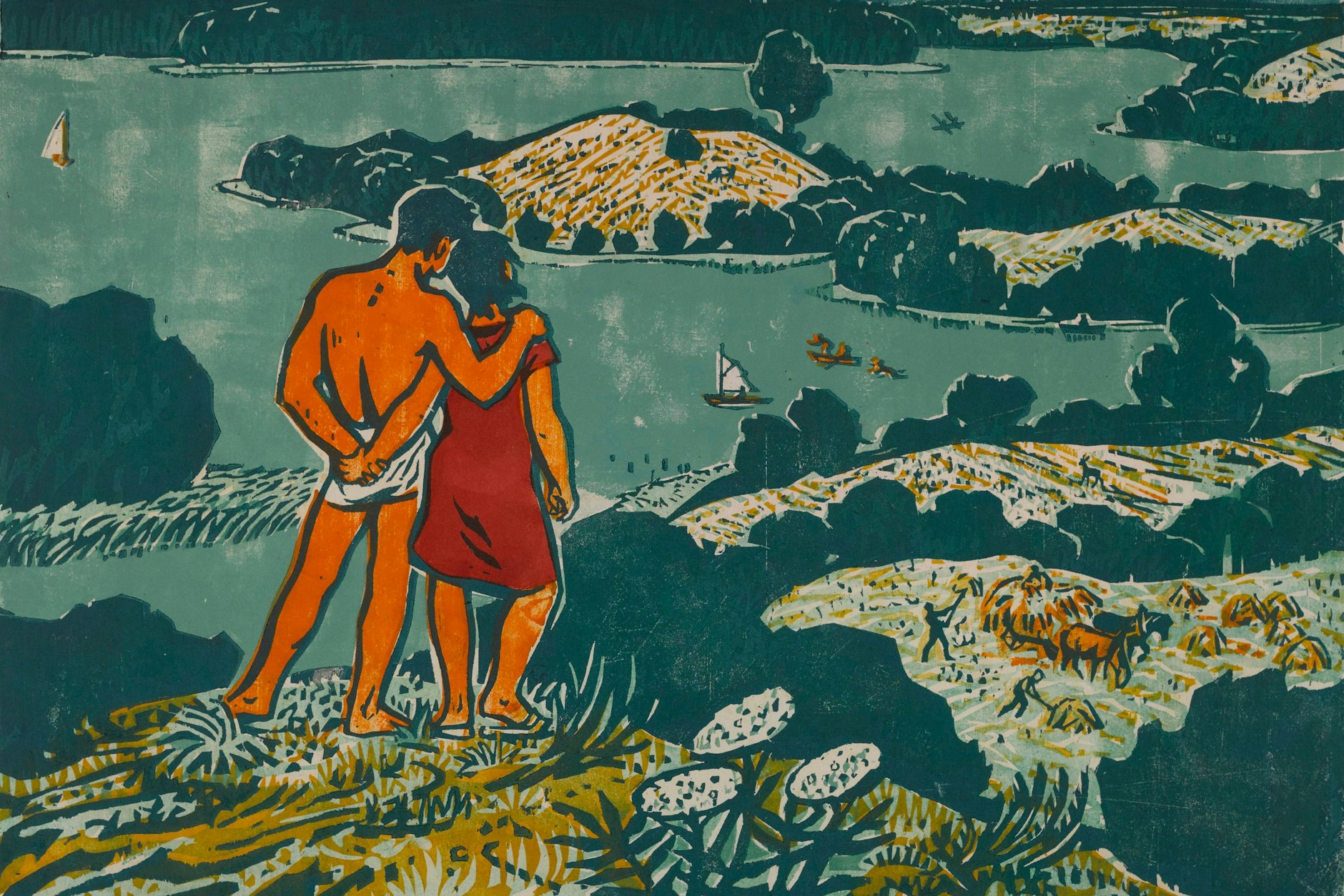 &nbsp;„Sommer in Mecklenburg“, Farbholzschnitt, 1967