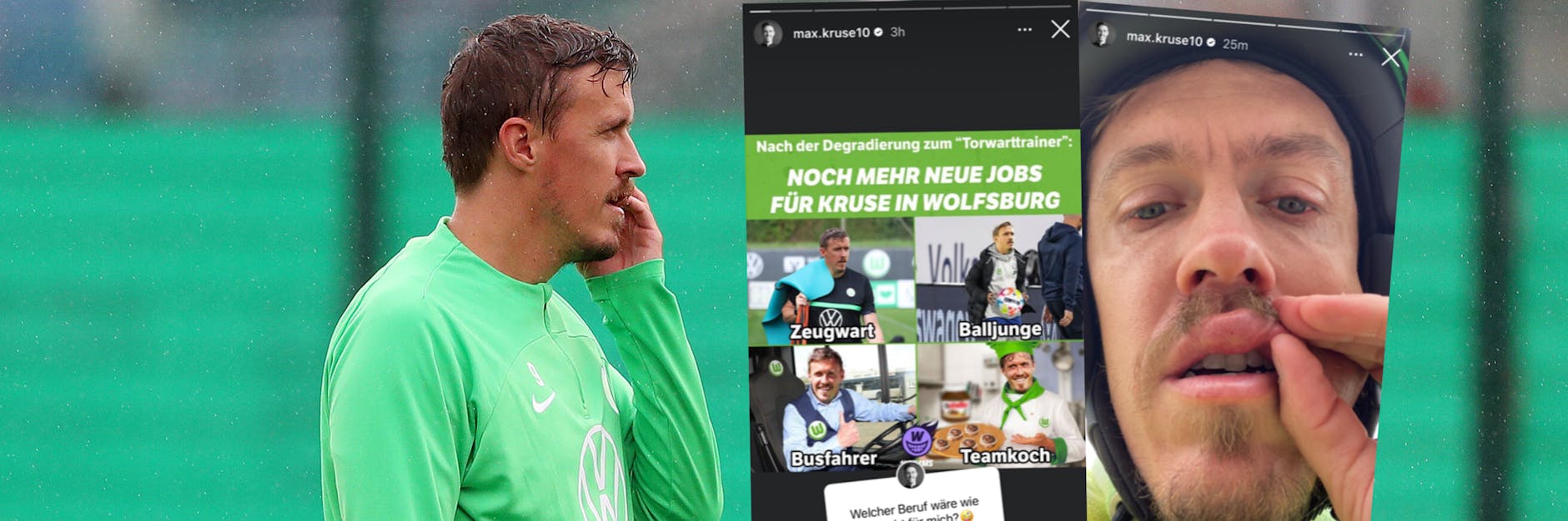 Max Kruse nimmt seine Ausbootung beim VfL Wolfsburg mit Humor, beklagt sich nur über einen Wespenstich.