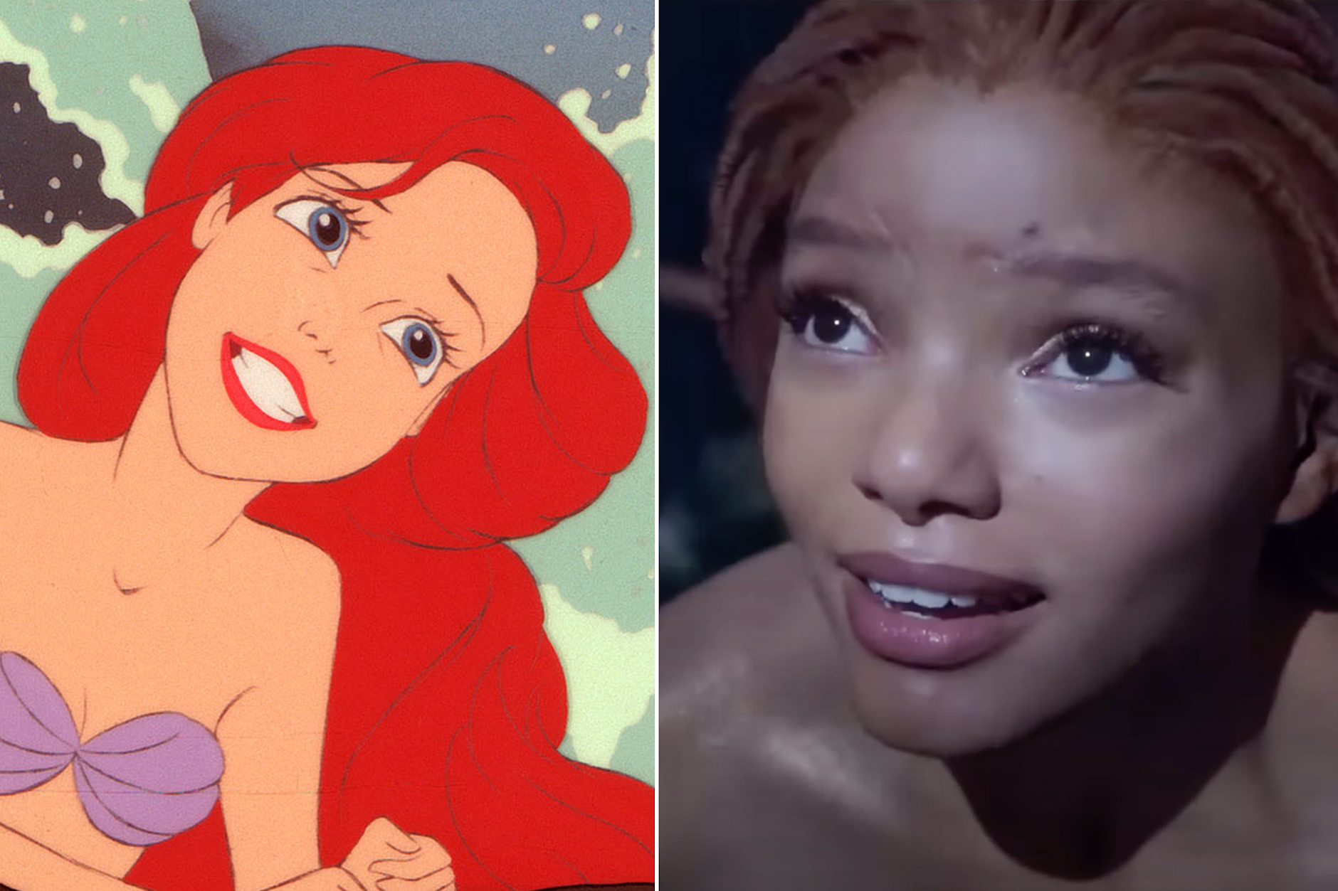Die gezeichnete Arielle von 1989 neben der von Halle Bailey gespielten Version, die im Mai 2023 im Kino zu sehen ist.