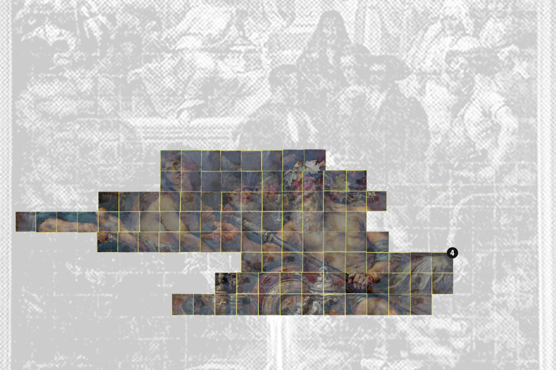 Rechts die Allegorie des Flusses Rhein mit zwei Nibelungen-Zwergen. Mit der Frauengestalt links könnte Mosel oder Donau gemeint sein.