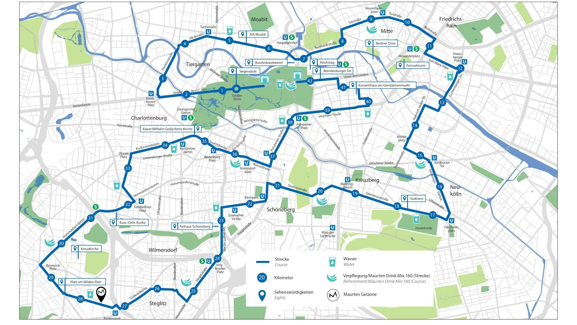Hier der Streckenplan des diesjährigen Berlin-Marathons
