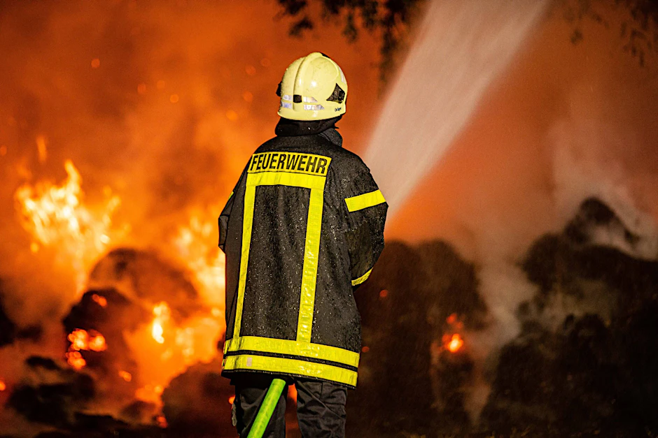 Ein Feuerwehrmann löscht einen Großbrand (Symbolbild).&nbsp;