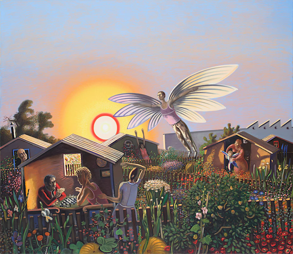 Das der Ausstellung den Titel gebende Schlüsselbild Wolfgang Mattheuers:&nbsp;„Der Nachbar, der will fliegen“, 1984&nbsp;