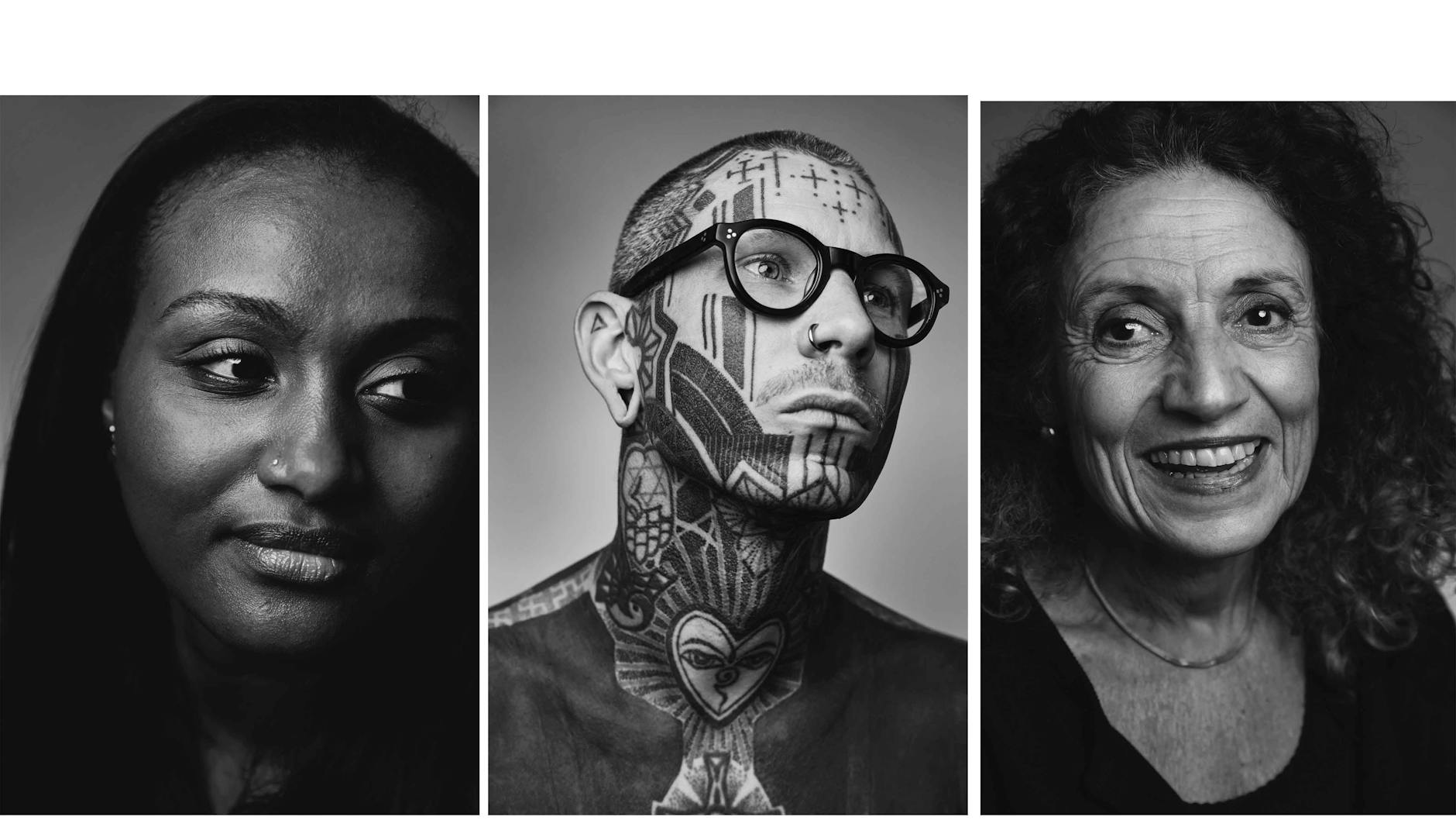 Drei von 19 für das Buch „Sich sehen“ Befragten: die Psychologin Clemendina Ngina Hügele, der Friseur Johannes Holfeld und die Schauspielerin und Autorin Adriana Altaras (v. l.).