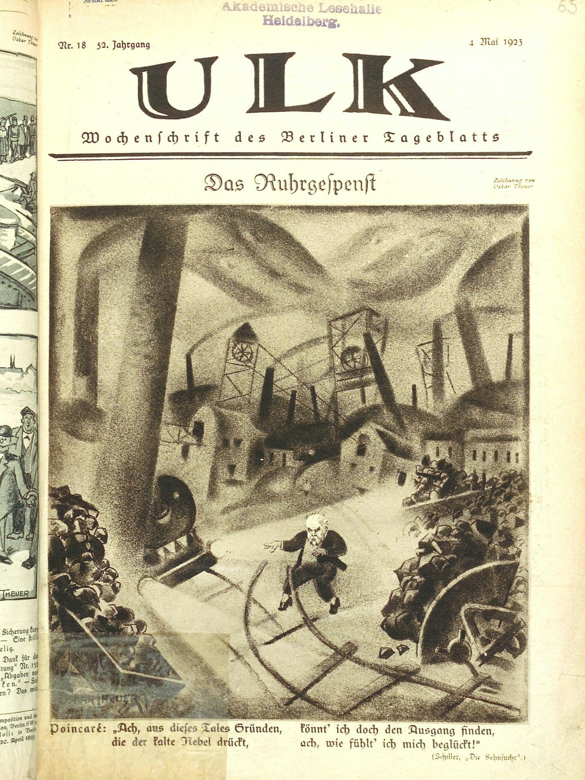 Titelseite d. ULK vom 4.5.1923 mit Zeichnung von Oskar Theuer