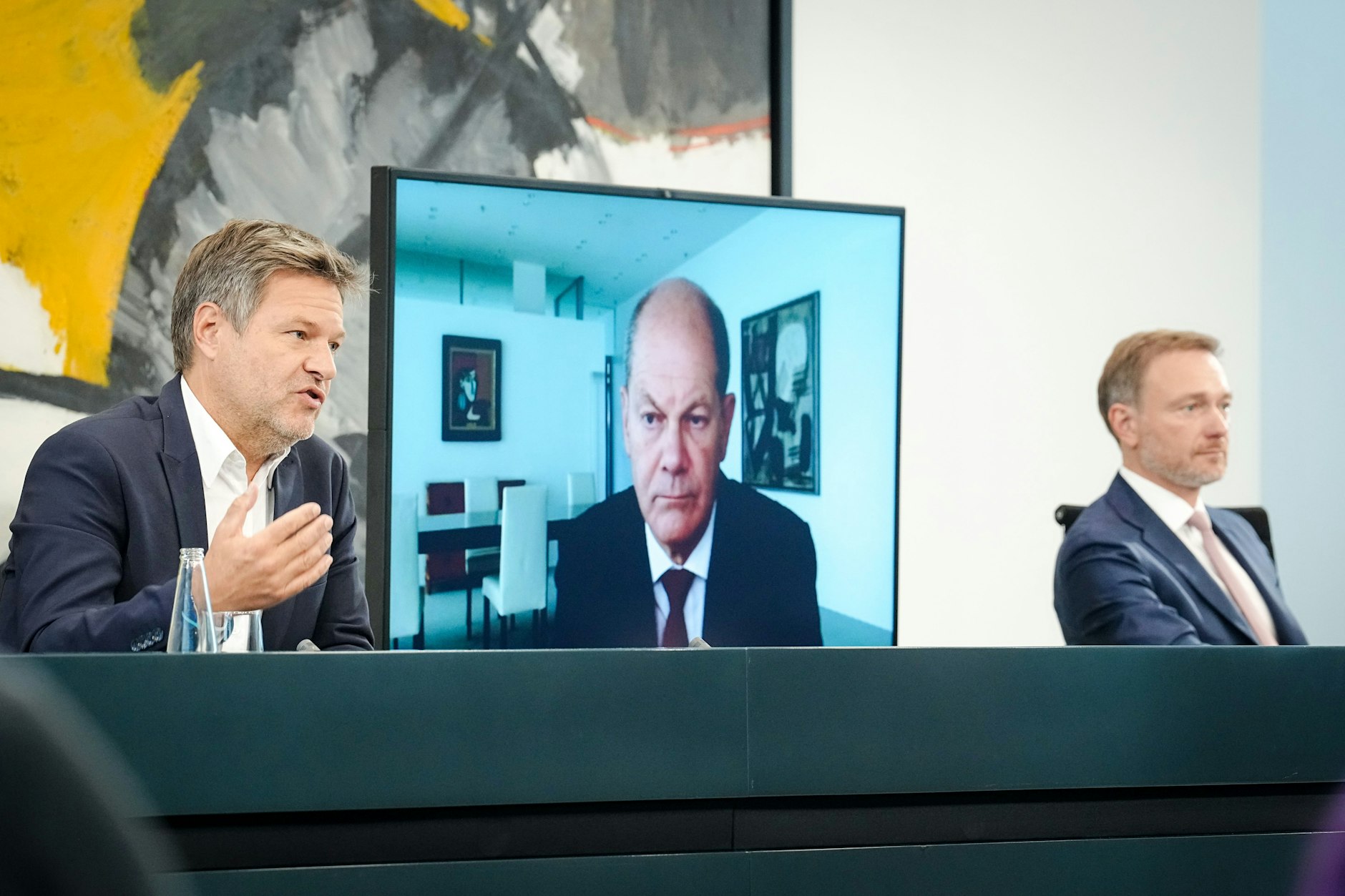 Robert Habeck (Grüne), Bundeskanzler Olaf Scholz (SPD) und Christian Lindner (FDP)&nbsp;