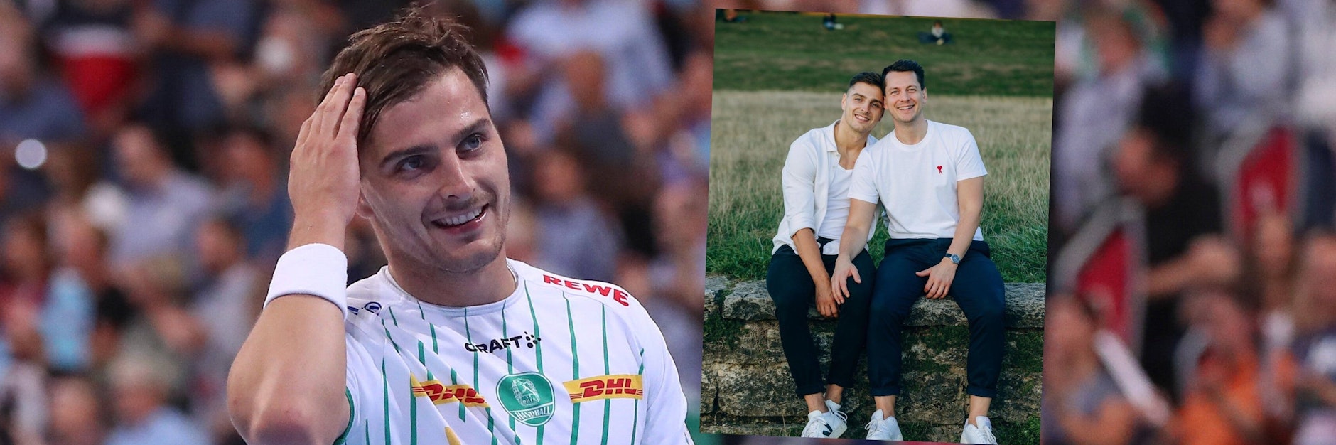 Steht zu seiner Liebe und machte seine Homosexualität nun auch öffentlich: Leipzigs Handballer Lucas Krzikalla (28)&nbsp; mit seinem Freund Chris.&nbsp;