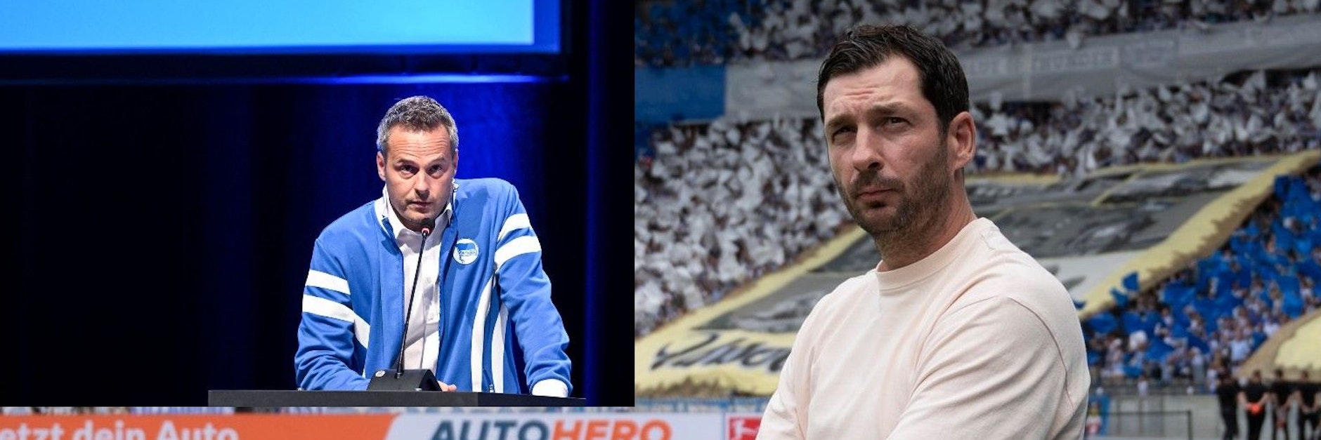 Hertha-Trainer Sandro Schwarz stellt dem neuen Präsidenten Kay Bernstein (l.) ein herausragendes Zeugnis aus.&nbsp;