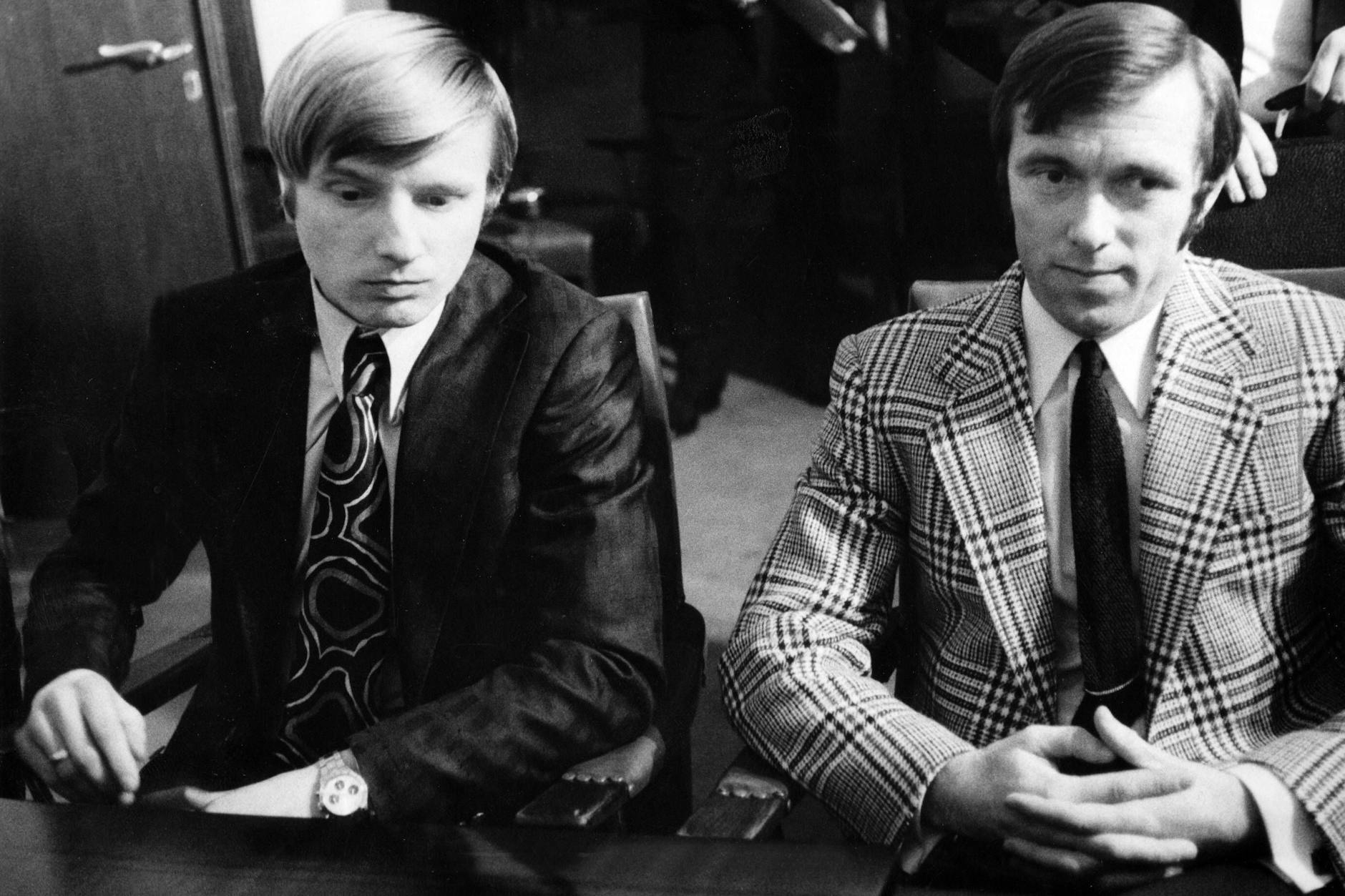 Folgen des Bestechungsskandals 1971: Die Hertha-Profis Zoltan-Varga (l.) und Laszlo Gergely vor dem DFB-Bundesgericht in Frankfurt.