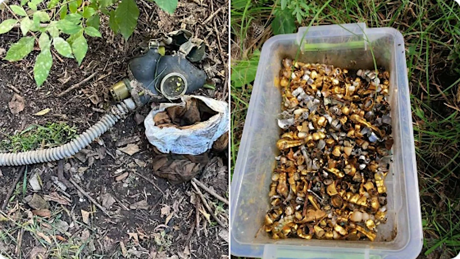 Die vom ukrainischen Verteidigungsministerium auf Twitter veröffentlichten Fotos zeigen die Kiste voller Goldzähne.