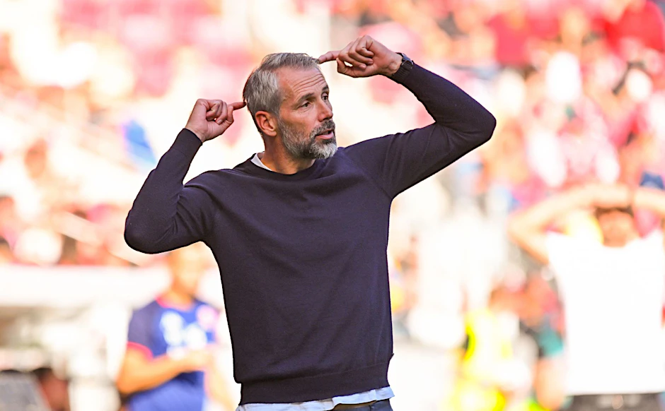 Leipzigs Trainer Marco Rose ist genervt.   - Nutzung nur nach schriftlicher Vereinbarung mit der dpa