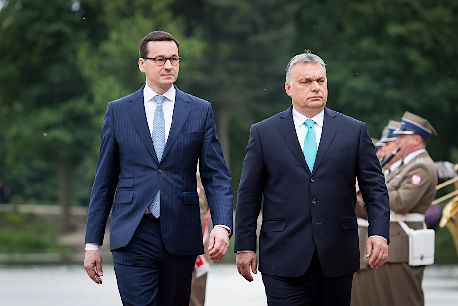 Ungarns Ministerpräsident Viktor Orbán (r.) mit Polens Ministerpräsident Mateusz Morawiecki im Jahr 2018