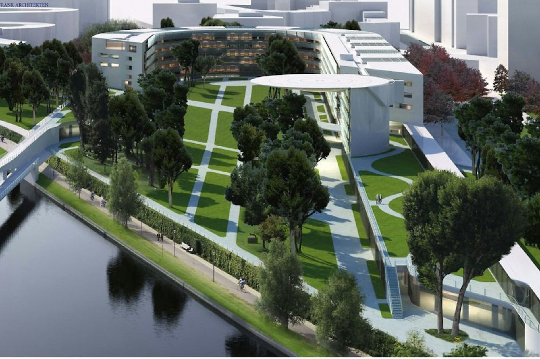 Der geplante Erweiterungsbau des Kanzleramts – mit Hubschrauberlandeplatz.