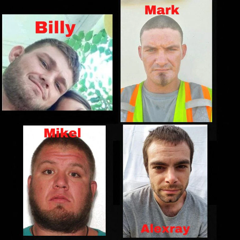Mit diesen Fotos suchte die Polizei nach den vier Vermissten: Billy Chastain, Mark Chastain, Alex Stevens and Mike Sparks.&nbsp;