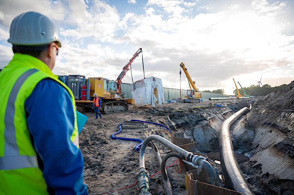 Bei Arbeiten an der Wilhelmshavener Anbindungsleitung (WAL) des Gasnetzbetreibers Open Grid Europe (OGE) werden bereits Rohre verlegt.