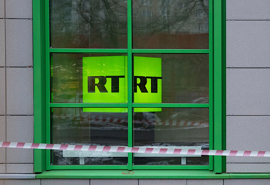 Das Logo des staatlichen russischen TV-Senders Russia Today (RT).