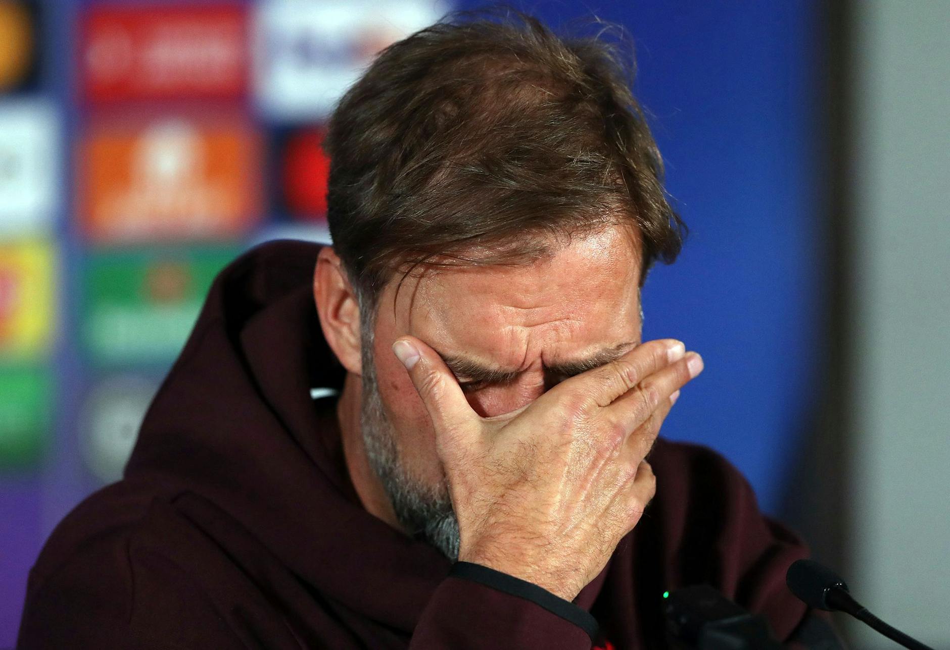 Liverpools Coach Jürgen Klopp bei der Pressekonferenz.
