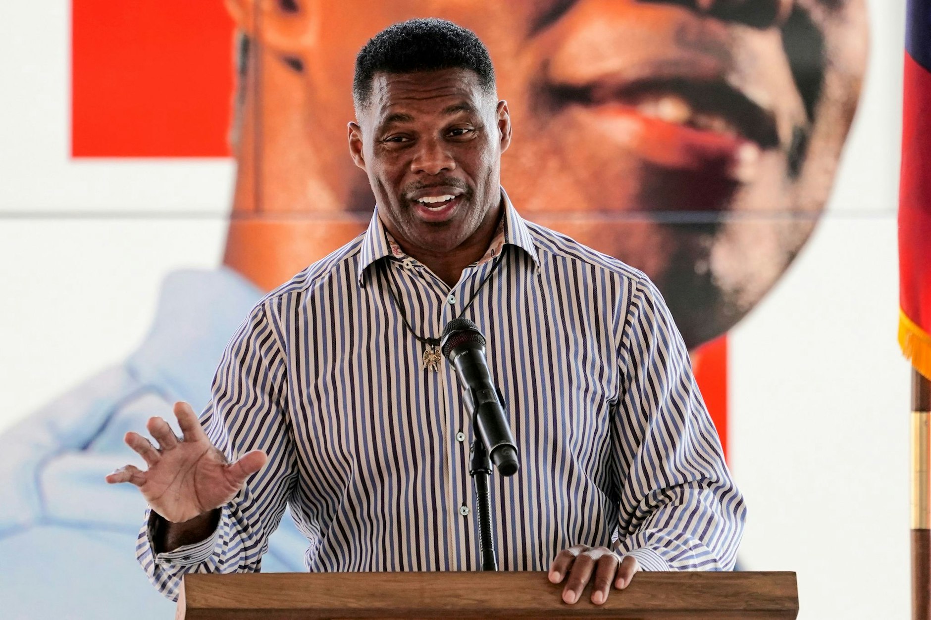 Herschel Walker, republikanischer Kandidat für den US-Senat, spricht während einer Wahlkampfveranstaltung in Dawsonville.  