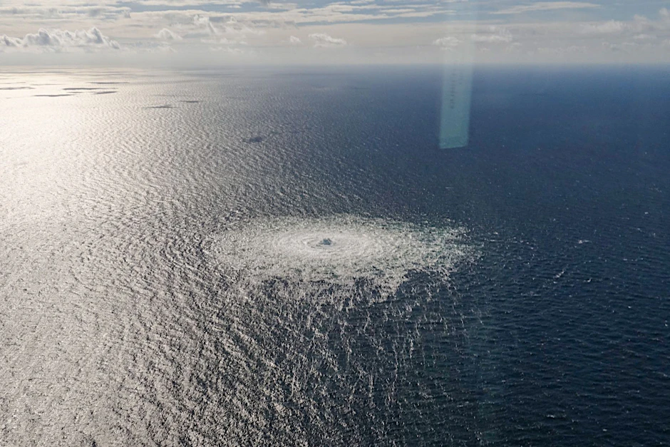 Ein Bild vom dänischen Verteidigungskommando zeigt Ende September das Nord-Stream 2-Gasleck in der Nähe von Bornholm.&nbsp;